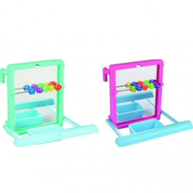 Огледало за малки птици с мъниста и кацалка -Flamingo  MIRROR WITH PERCH 
